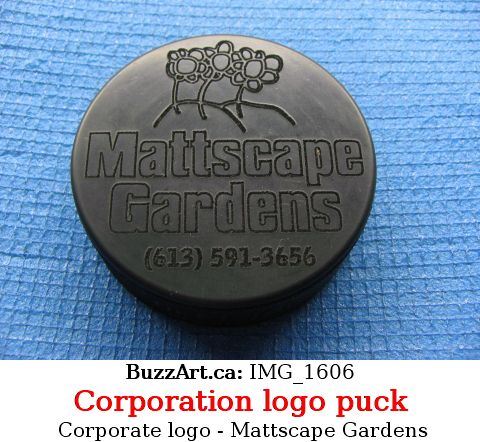 Company Mattscape logo engraved on hockey puck
